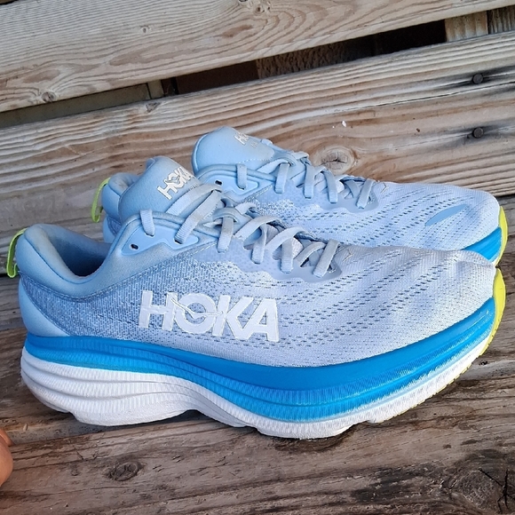 Hoka Bondi 8  Sky Blue and White Athletic Shoes - Picture 2 of 15